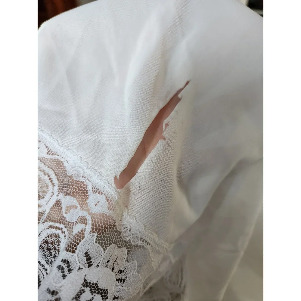80s/90s White‎ Nylon Maxi Slip - Picture 6 of 6